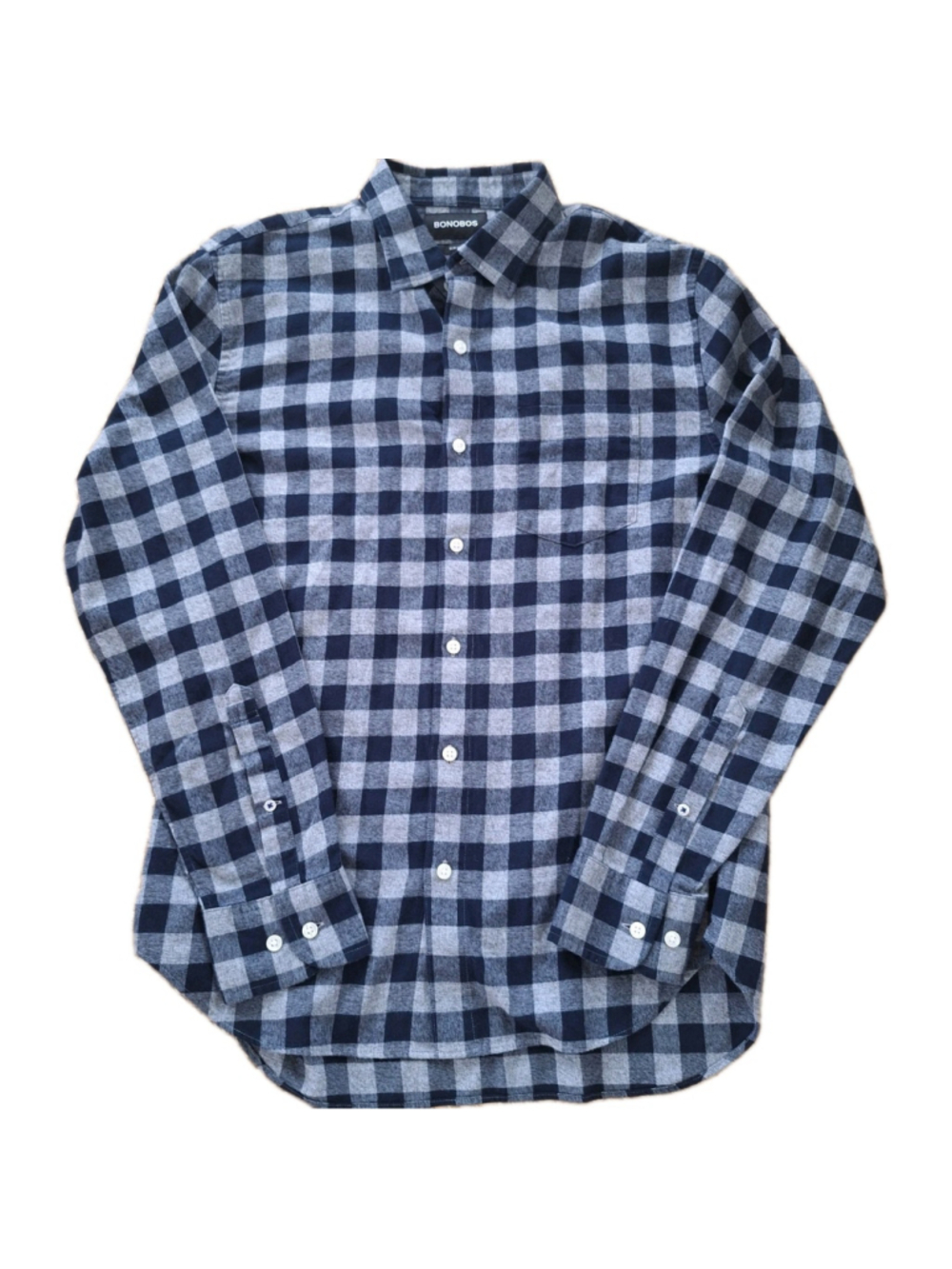 Bonobos Mens M Slim Fit Button Down Shirt Navy Grey Check Plaid Long Sleeve